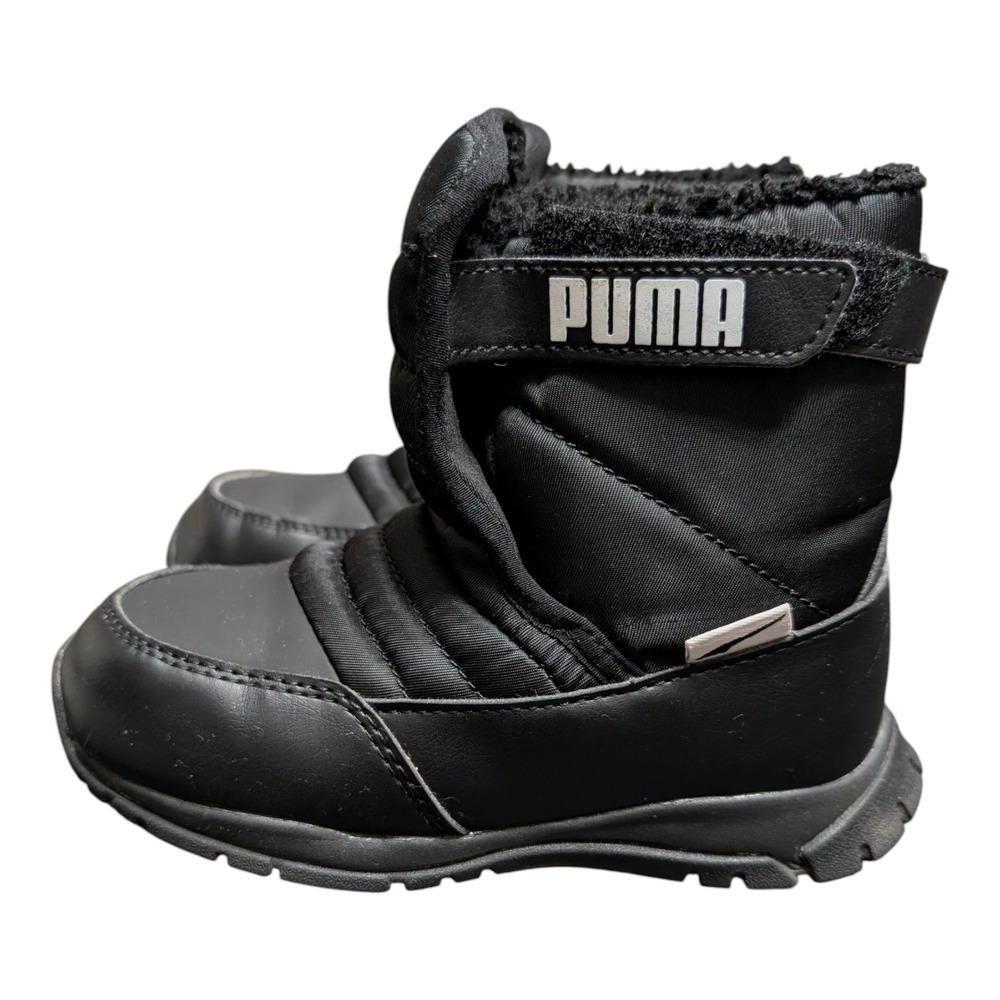 Puma Nieve WTR AC Black Snow Boots Faux Fur Lined Winter Shoes‎ Size Kids 10C